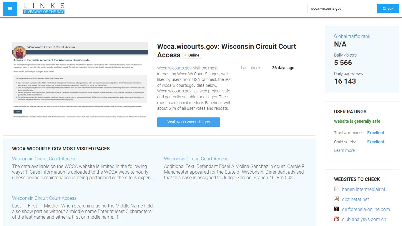 Visit Wcca.wicourts.gov - Wisconsin Circuit Court Access.